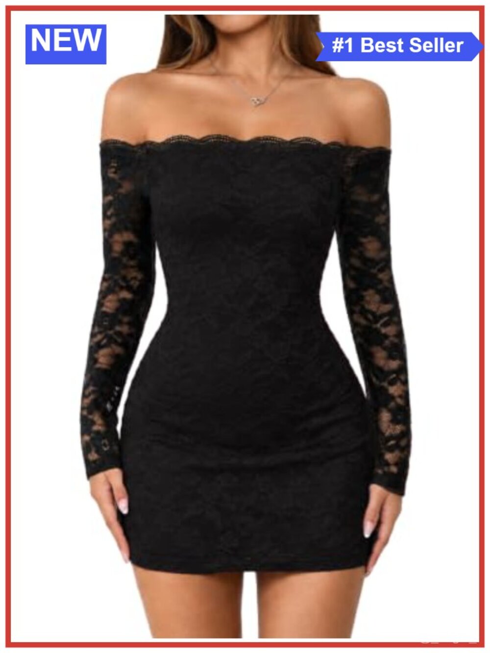 Off Shoulder Lace Long Sleeve Bodycon Mini Dress Sexy Party
